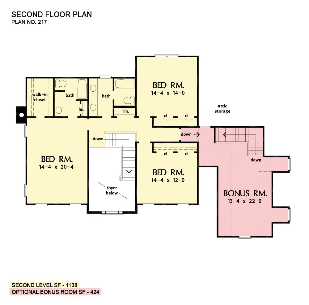 This is the second floor plan image for four bedroom house plan 217 The Wellford