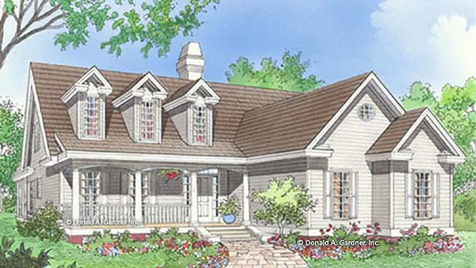 This is an illustration of the front of country house plan 380 The Wellington 