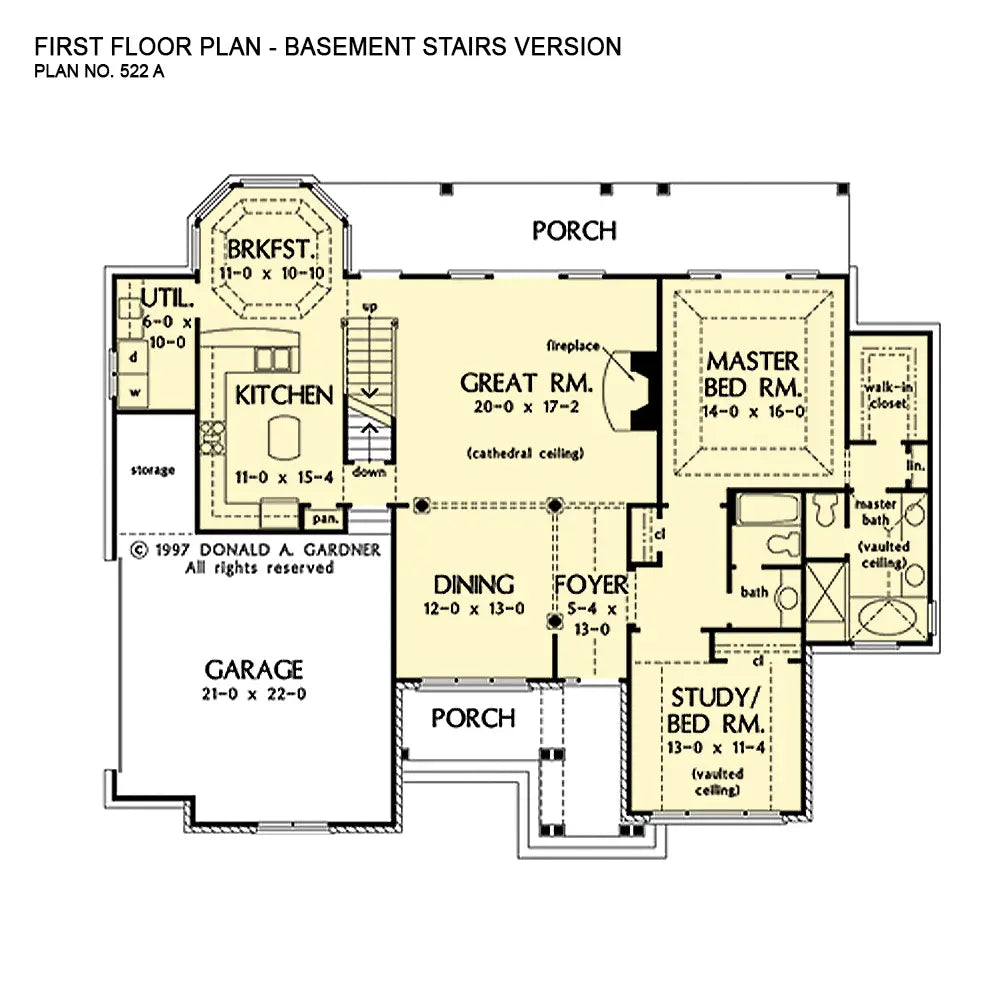 This is the first floor plan image for traditional house plan 522 The Wentworth if the home is built over a basement