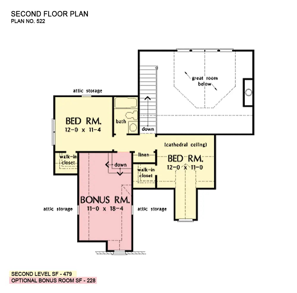 This is the second floor plan image for four bedroom house plan 522 The Wentworth