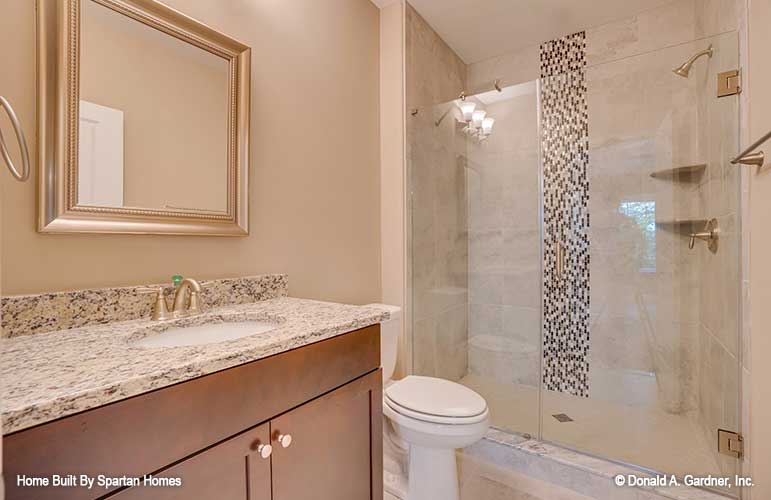 Tiled walk-in shower in the bathroom. The Westlake plan 1332.