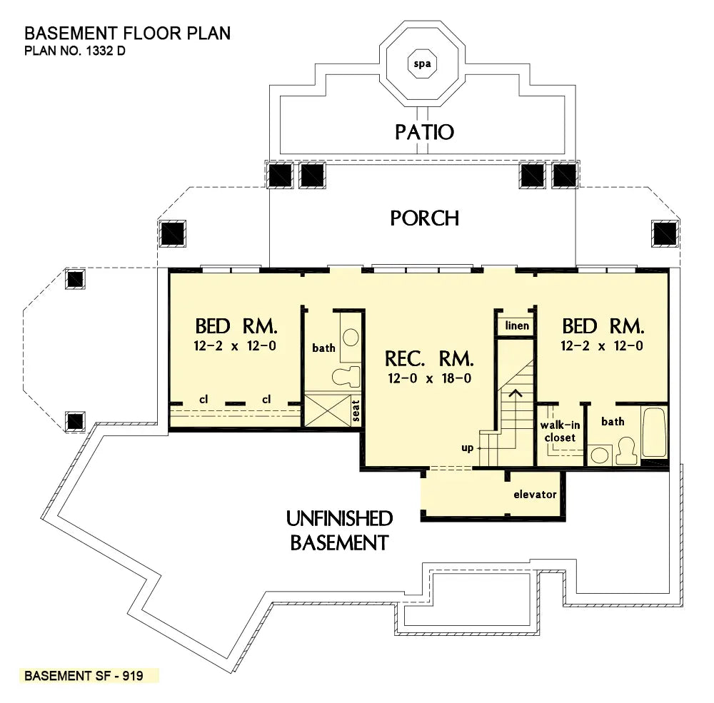 This is the basement floor plan image for mountain house plan 1332 The Westlake