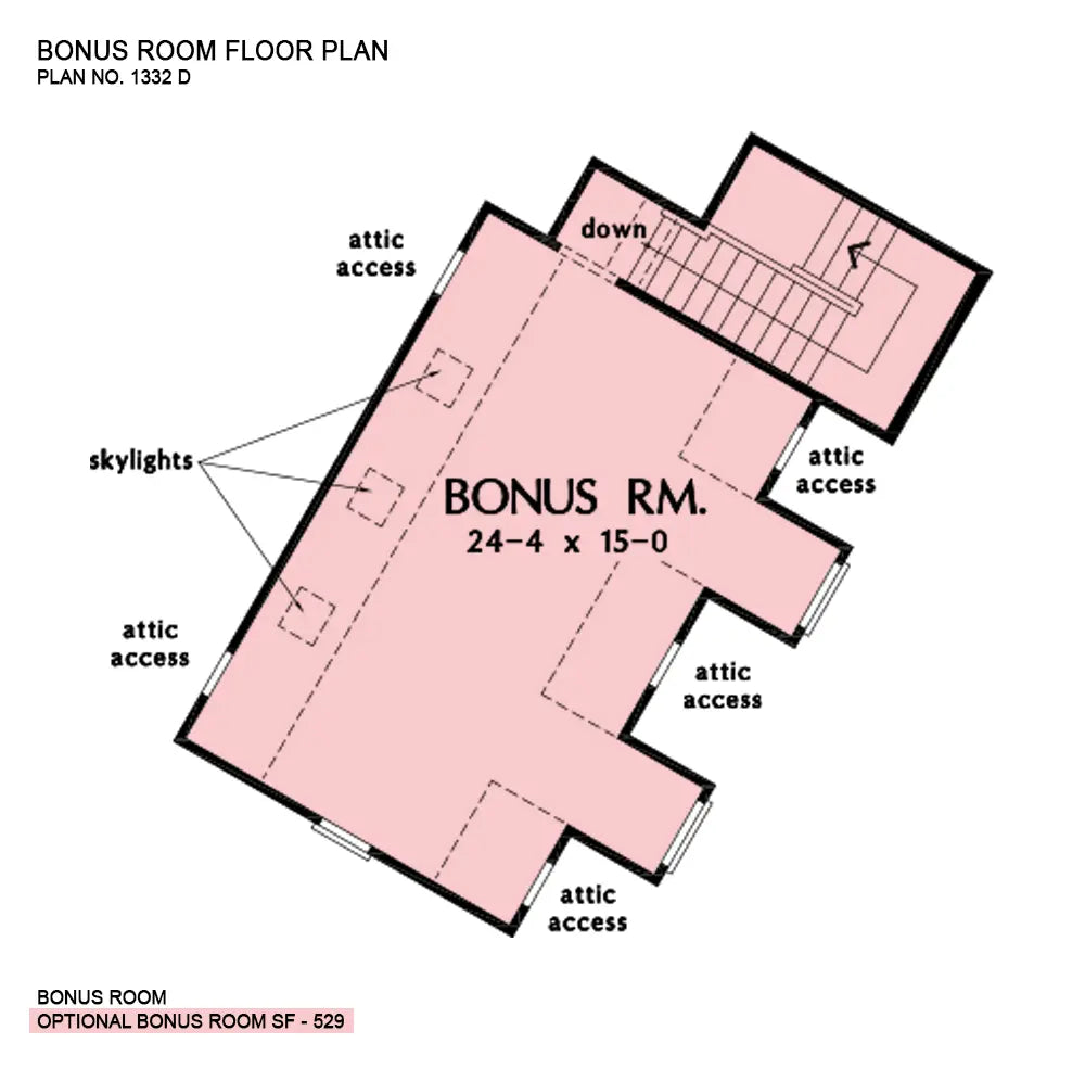 This is the bonus room floor plan image for four bedroom house plan 1332 The Westlake