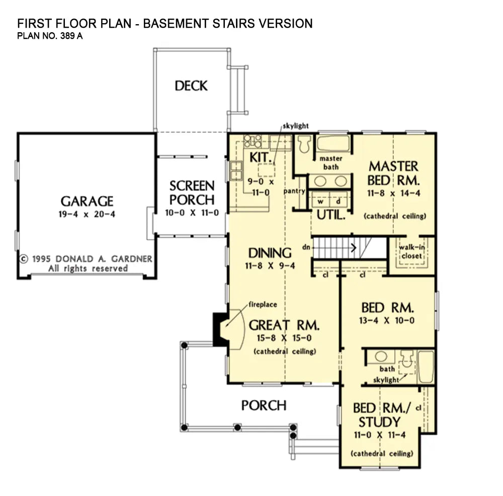 This is the first floor plan image for cottage house plan 389 The Westport if the home is built over a basement