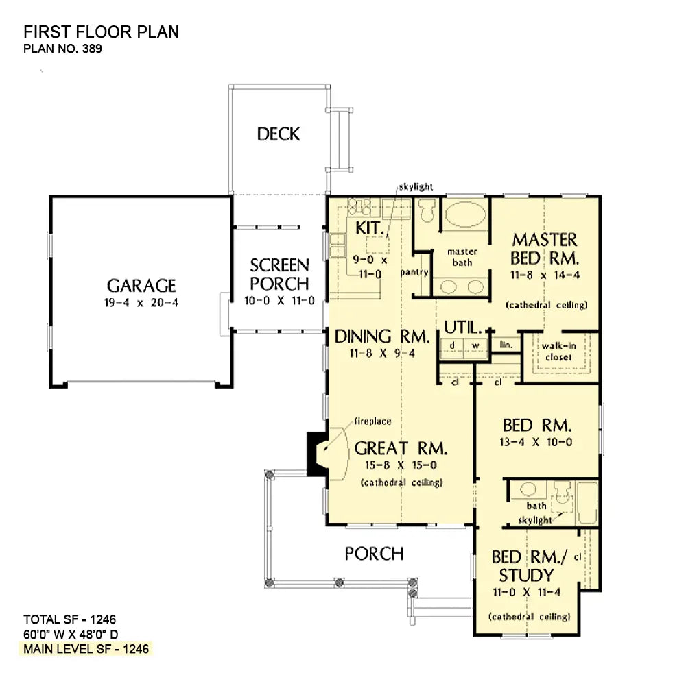 This is the first floor plan image for small house plan 389 The Westport