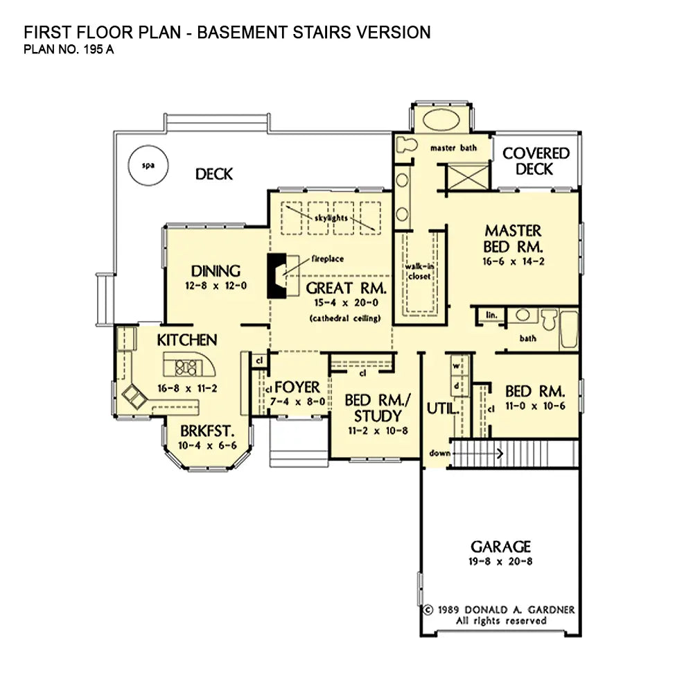 This is the first floor plan image for ranch house plan 195 The Wexford if the home is built over a basement