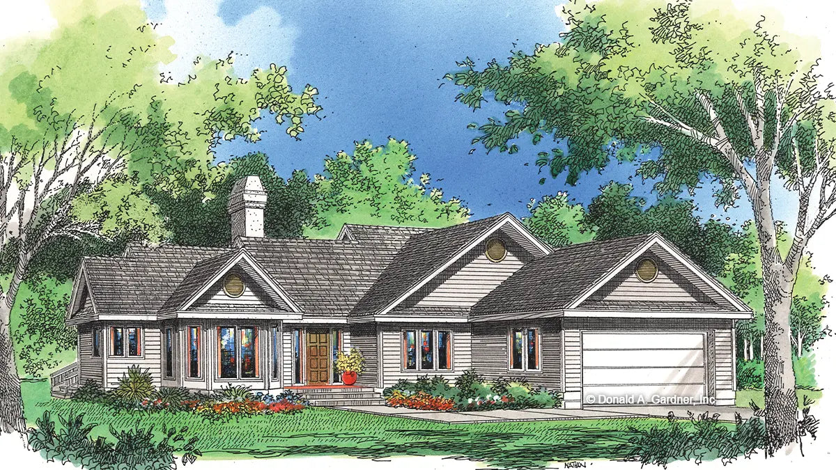 This is an illustration of the front of simple house plan 195 The Wexford