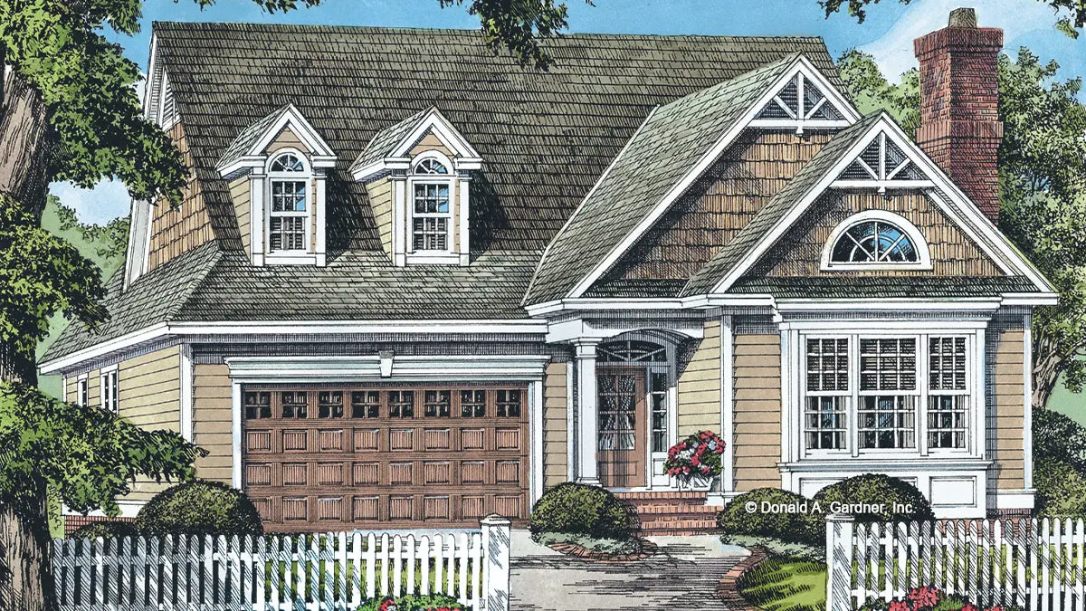 This is an illustration of the front of cottage house plan 1001 The Whistlebrook 