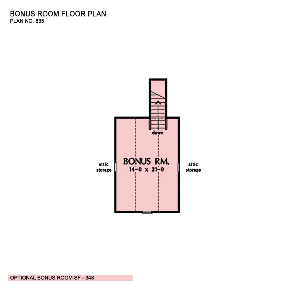 This is the bonus room floor plan image for small house plan 835 The Whitaker