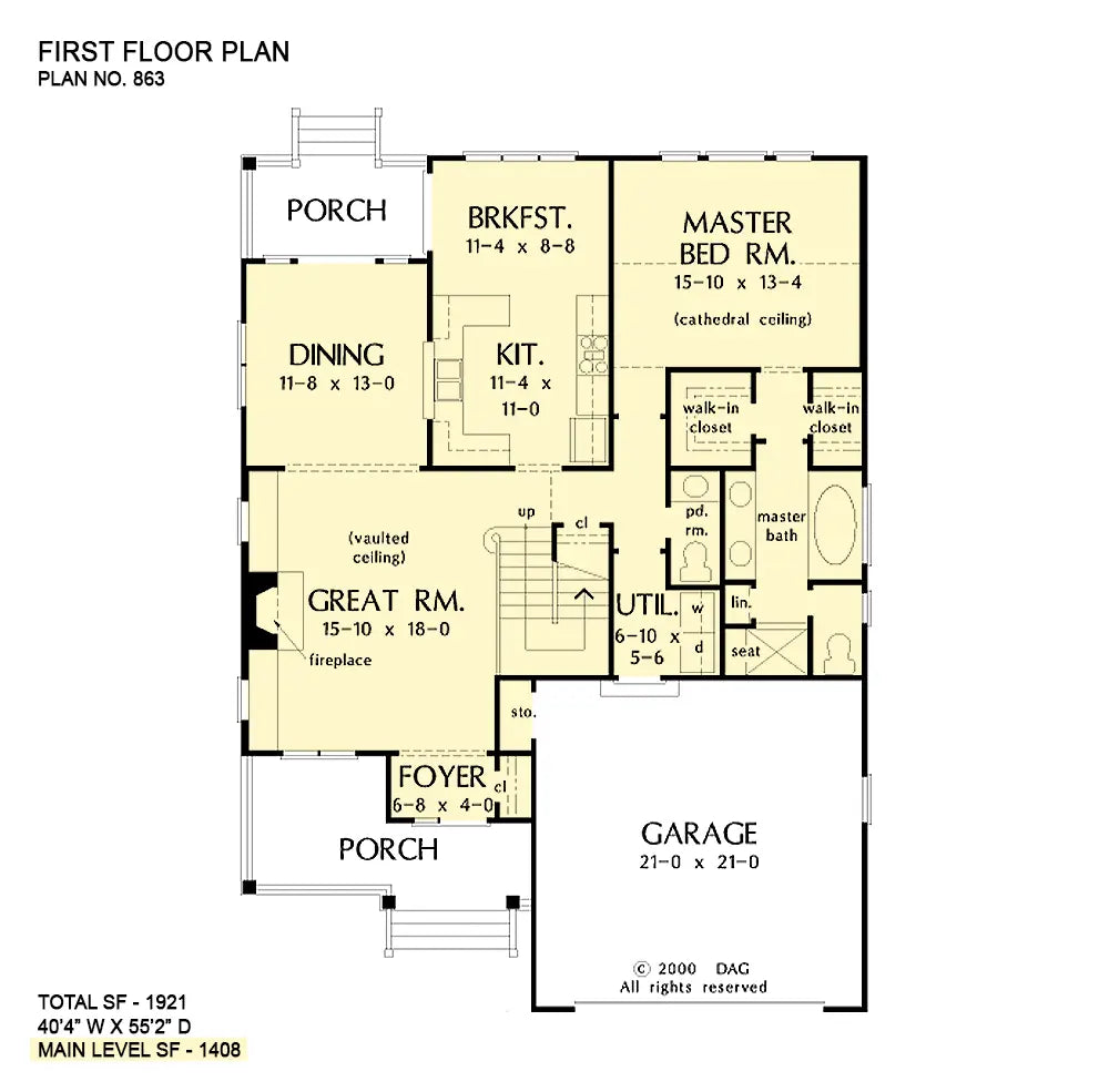 This is the first floor plan image for narrow lot house plan 863 The Whitley