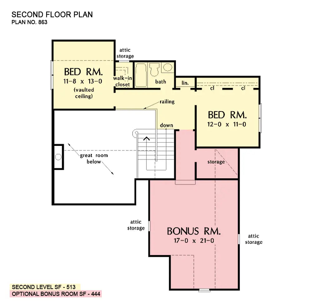 This is the second floor plan image for cottage house plan 863 The Whitley