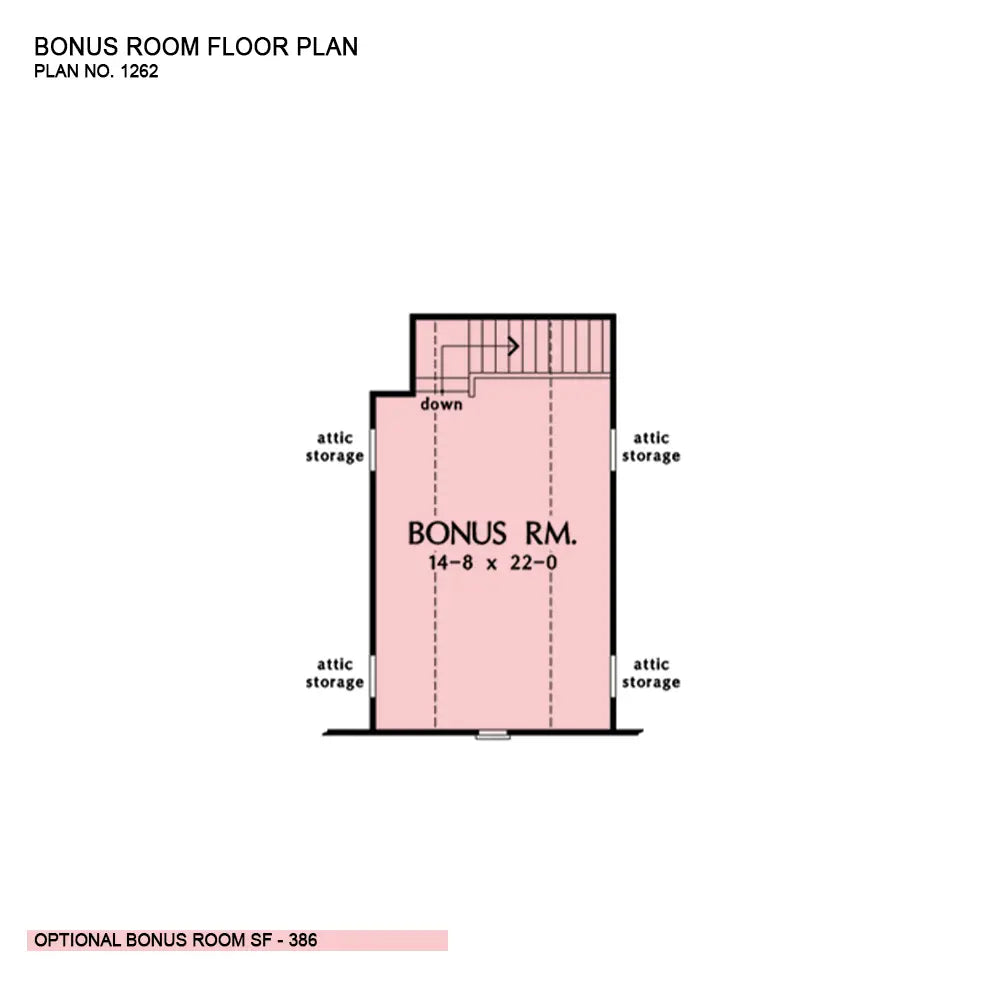 This is the bonus room floor plan image for traditional house plan 1262 The Whitney