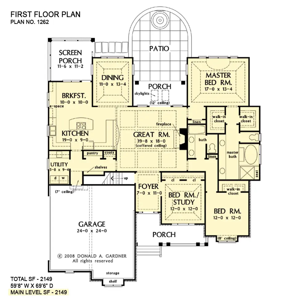 This is the first floor plan image for three bedroom house plan 1262 The Whitney