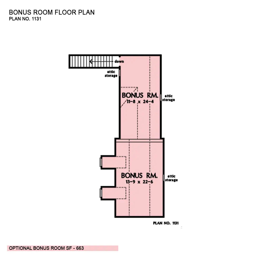 This is the bonus room floor plan image for traditional house plan 1131 The Whitworth