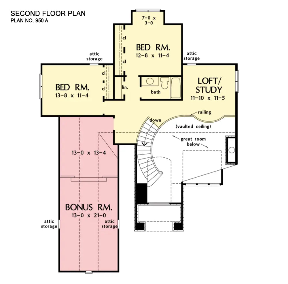 This is the second floor plan image for two story house plan 950 The Wicklow if the home is built over a basement