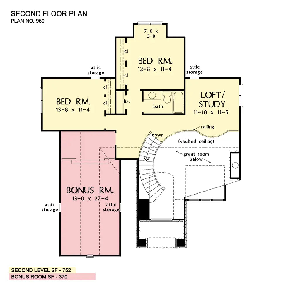 This is the second floor plan image for three bedroom house plan 950 The Wicklow