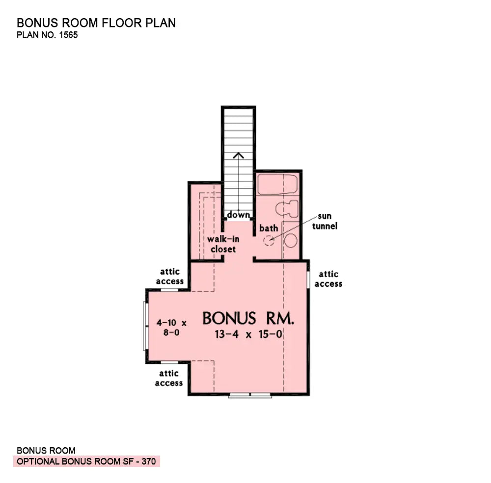 This is the bonus room floor plan image for one story house plan 1565 The Wilfred