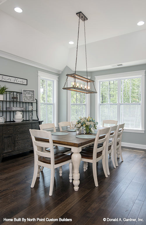 Recessed lighting in the tray ceiling in the dining room. The Wilkerson plan 1296.