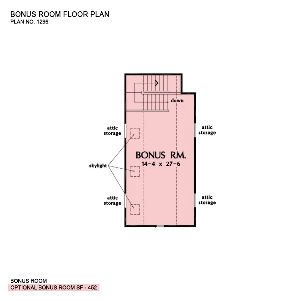 This is the bonus room floor plan image for ranch house plan 1296 The Wilkerson