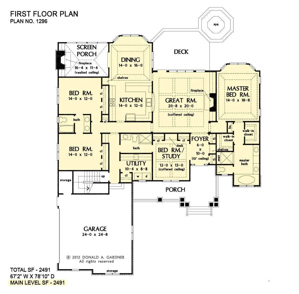 This is the first floor plan image for four bedroom house plan 1296 The Wilkerson