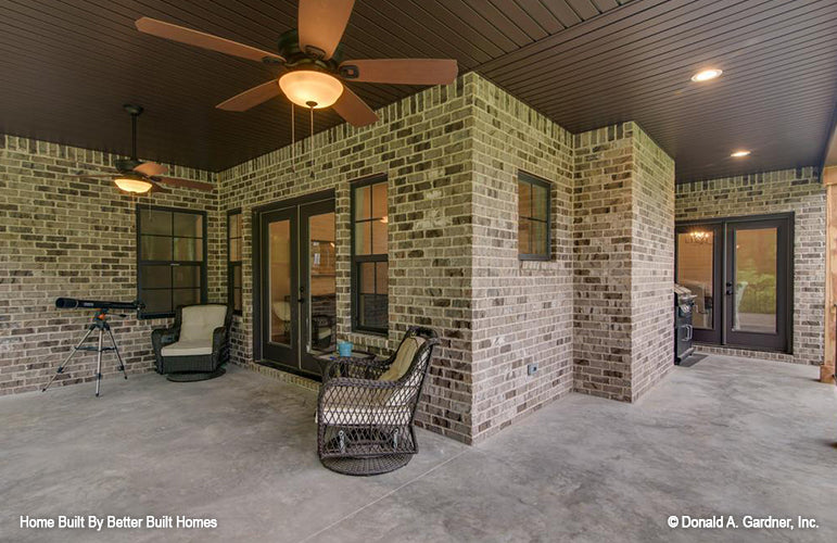 Brick exterior on the rear porch. The Williamette plan 1203.