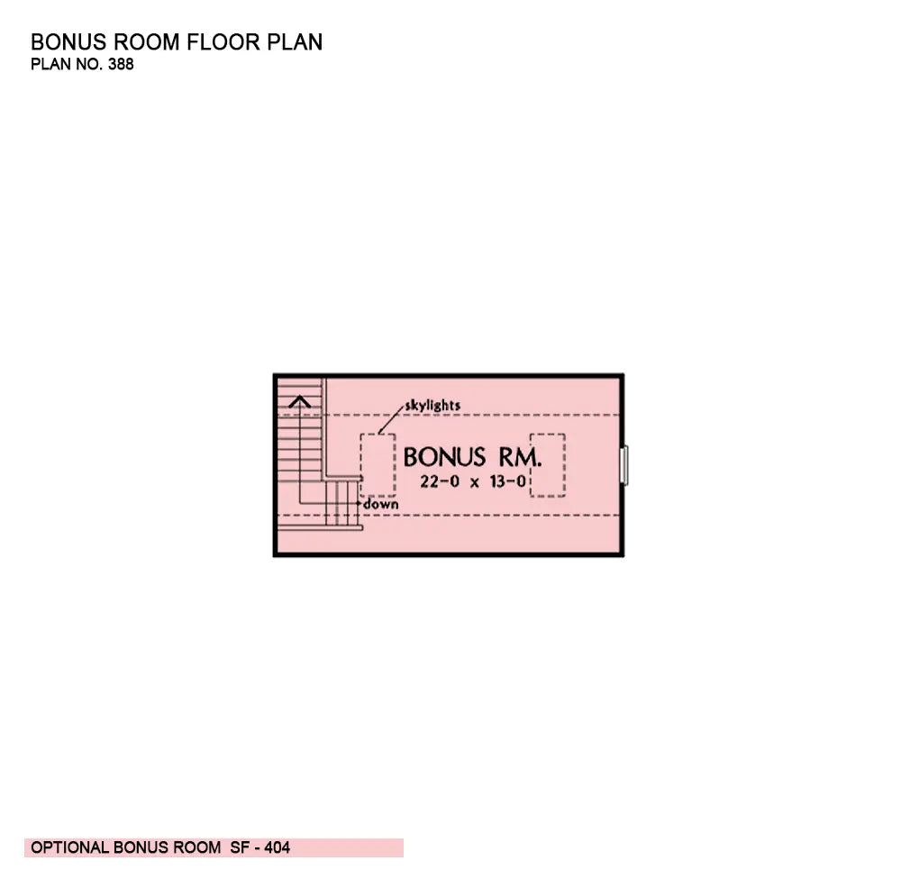 This is the bonus room floor plan image for two story house plan 388 The Williston