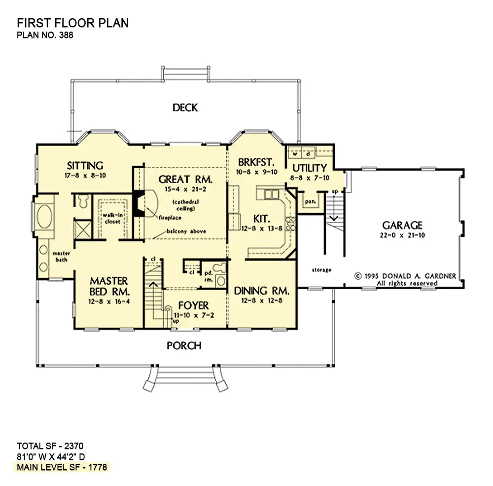 This is the first floor plan image for country house plan 388 The Williston