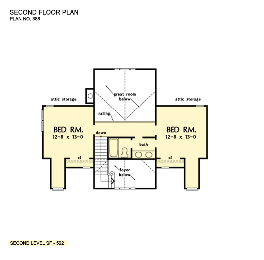 This is the second floor plan image for two story house plan 388 The Williston