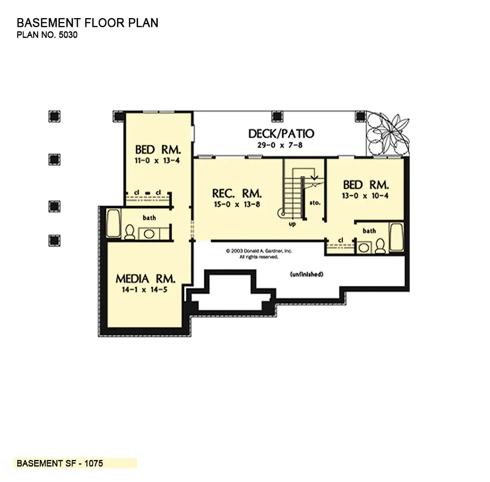 This is the basement floor plan image for walkout basement house plan 5030 The Willow Hill