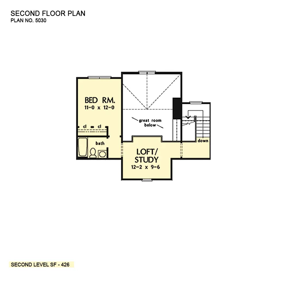 This is the second floor plan image for five bedroom house plan 5030 The Willow Hill