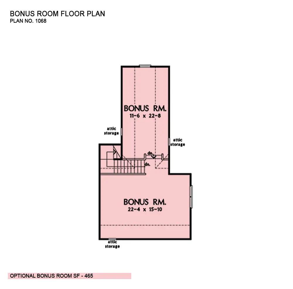 This is the bonus room floor plan image for simple house plan 1068 The Willowcrest