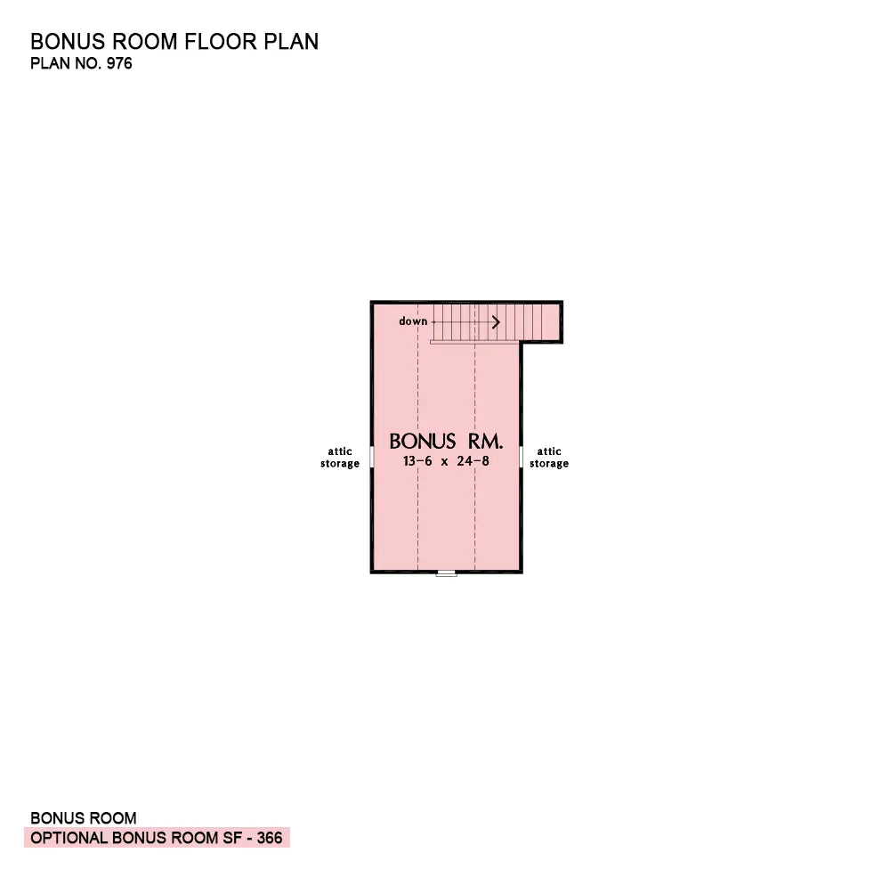 This is the bonus room floor plan image for three bedroom house plan 976 The Wilshire