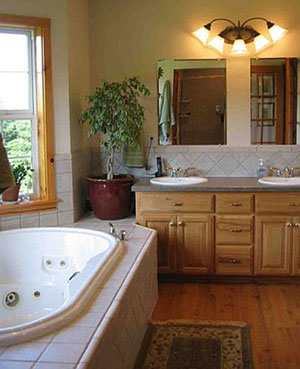 Double sink vanity in the master bathroom. The Woodland plan 256.