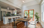 Open dining room with view into the kitchen, French doors leading to deck. The Wycliff plan