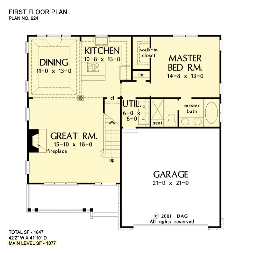 This is the first floor plan image for small house plan 924 The Wycliffe