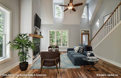 Great room view with fire place and plenty of natural light. The Wycliff plan