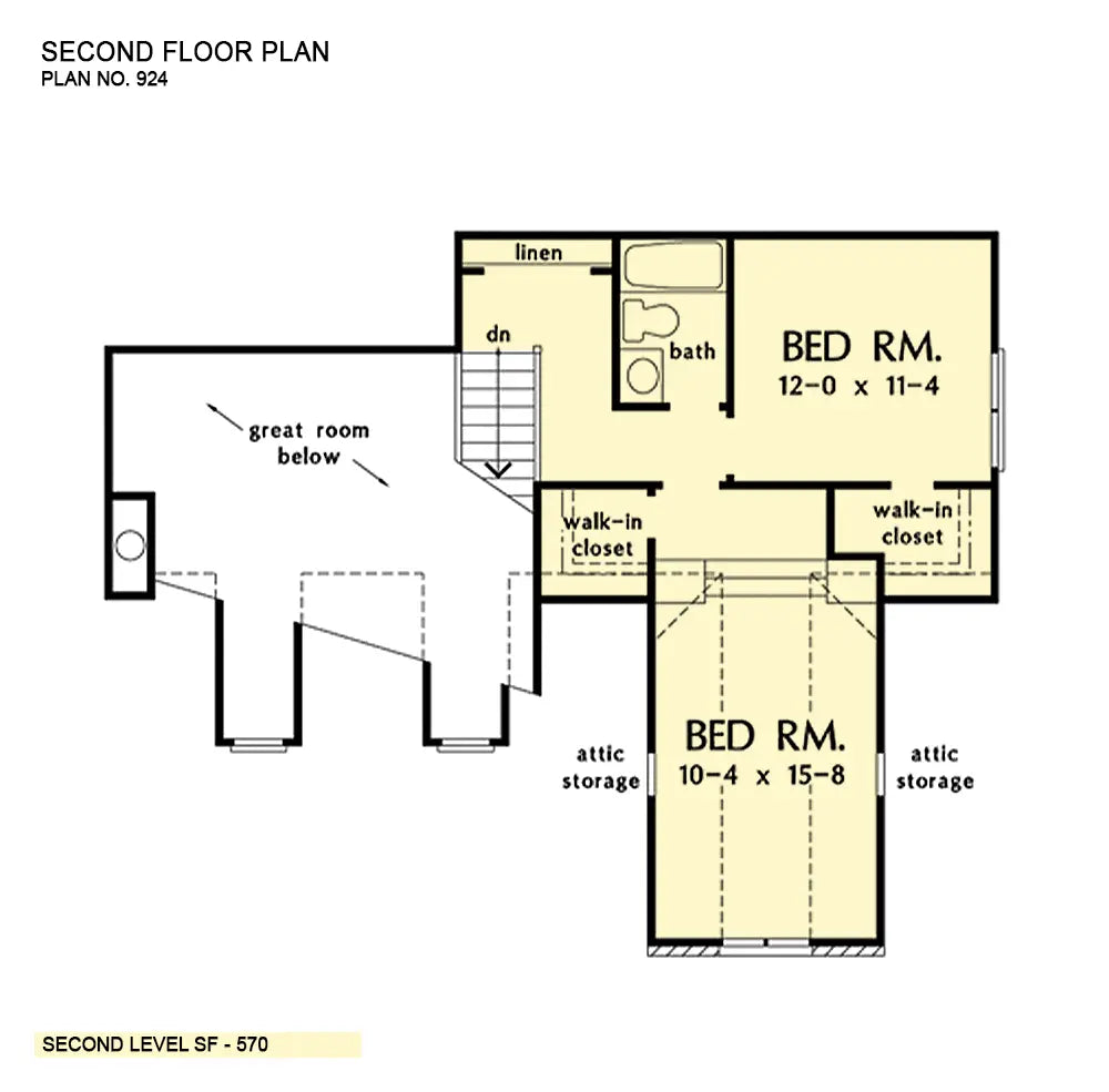 This is the second floor plan image for three bedroom house plan 924 The Wycliffe