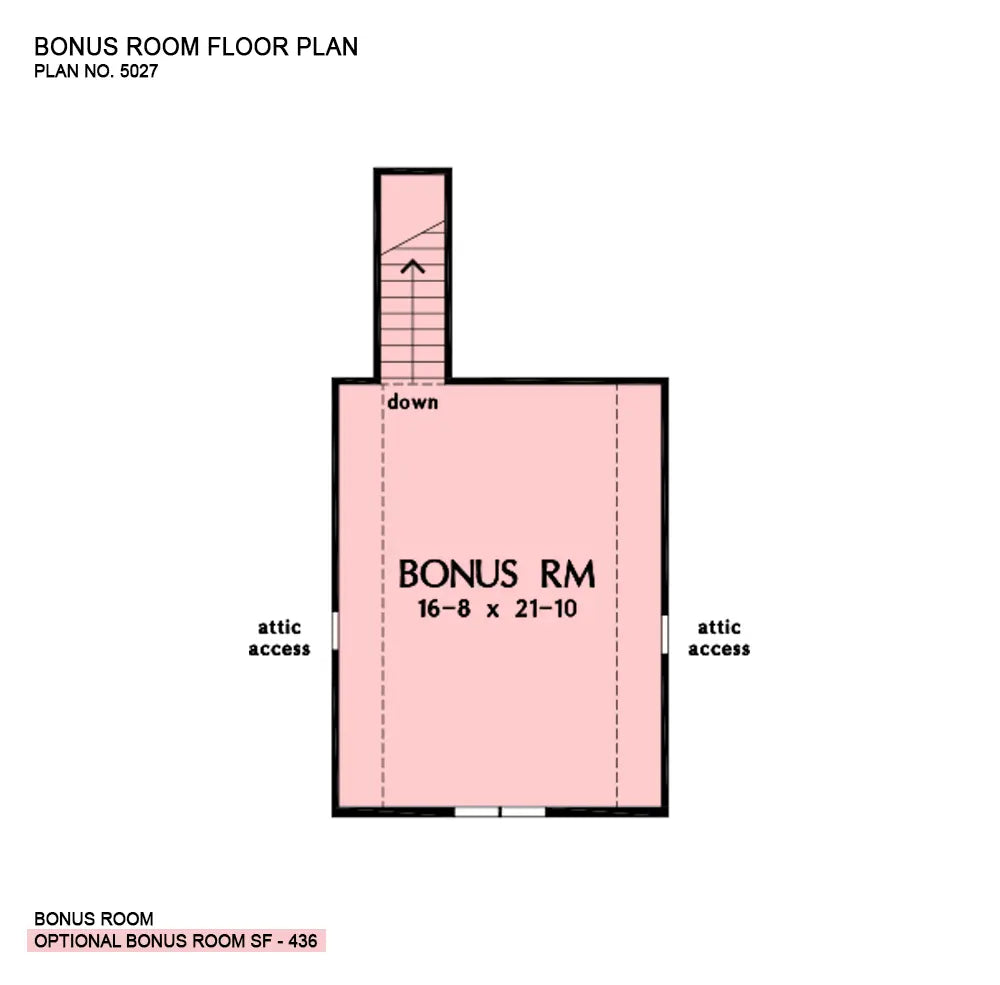 This is the bonus room floor plan image for rustic house plan 5027 The Wynette