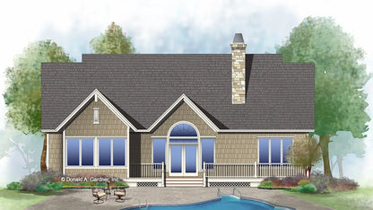 This is an illustration of the rear of three bedroom house plan 5027 The Wynette