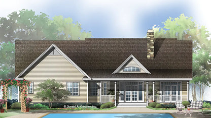 This is an illustration of the rear of traditional house plan 960 The Xavier