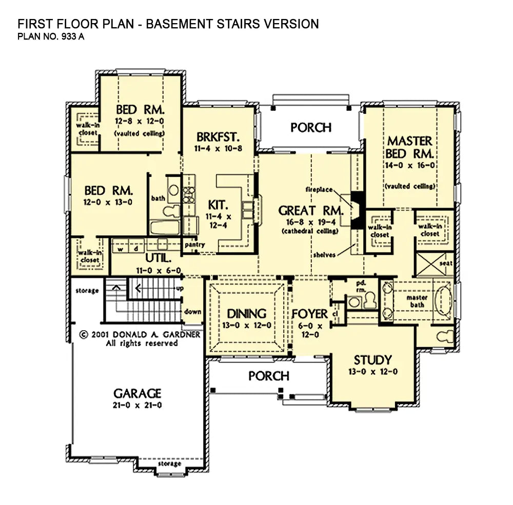 This is the first floor plan image for one story house plan 933 The Yankton if the home is built over a basement