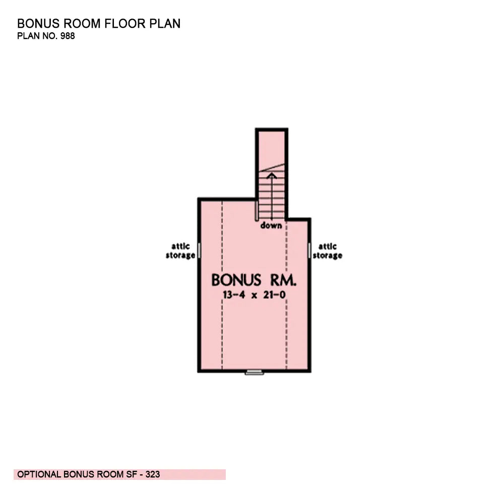 This is the bonus room floor plan image for three bedroom house plan 988 The Yarrow