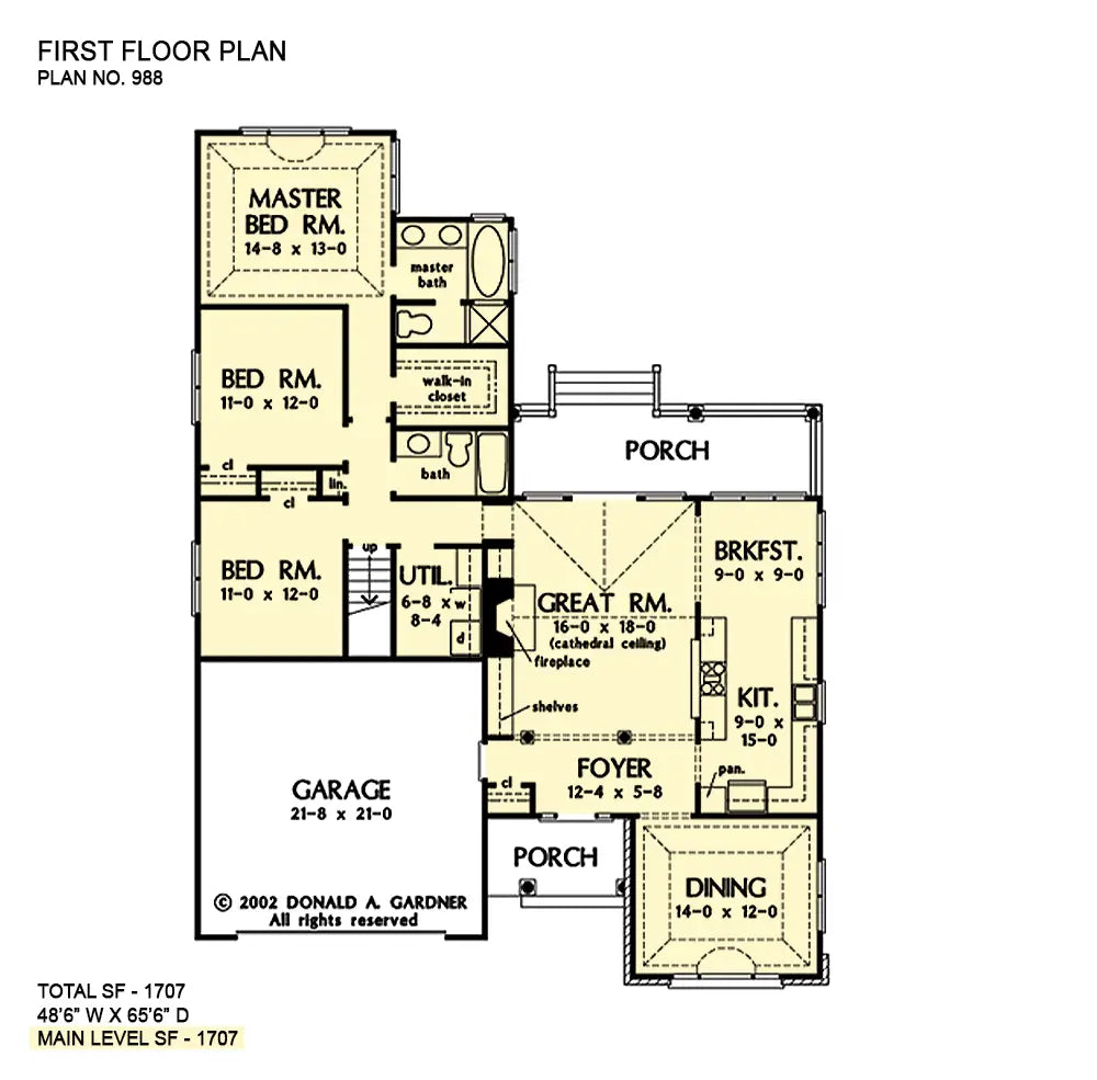 This is the first floor plan image for small house plan 988 The Yarrow