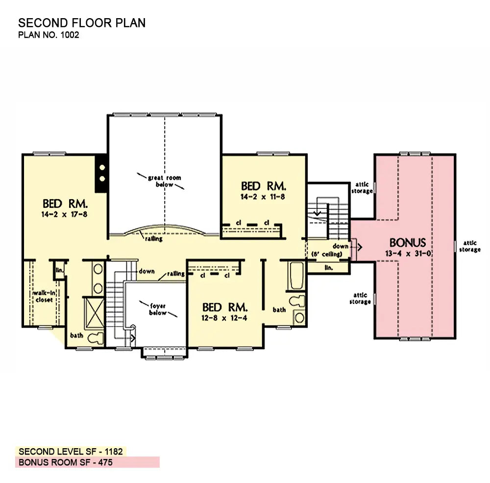 This is the second floor plan image for farmhouse plan 1002 The Yesterview