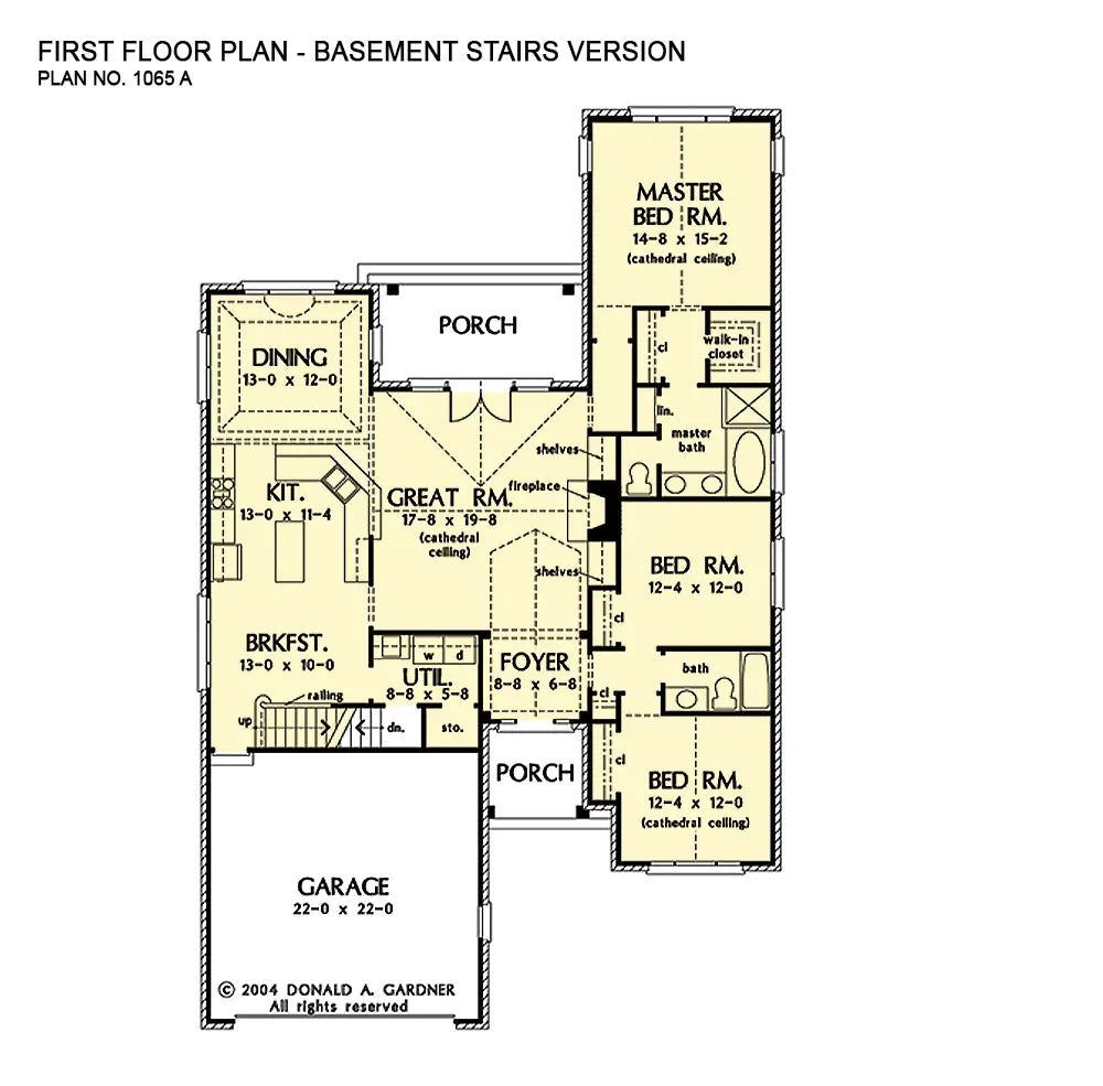 first floor layout altered in the breakfaster area where the stairs to the optional basement would be located