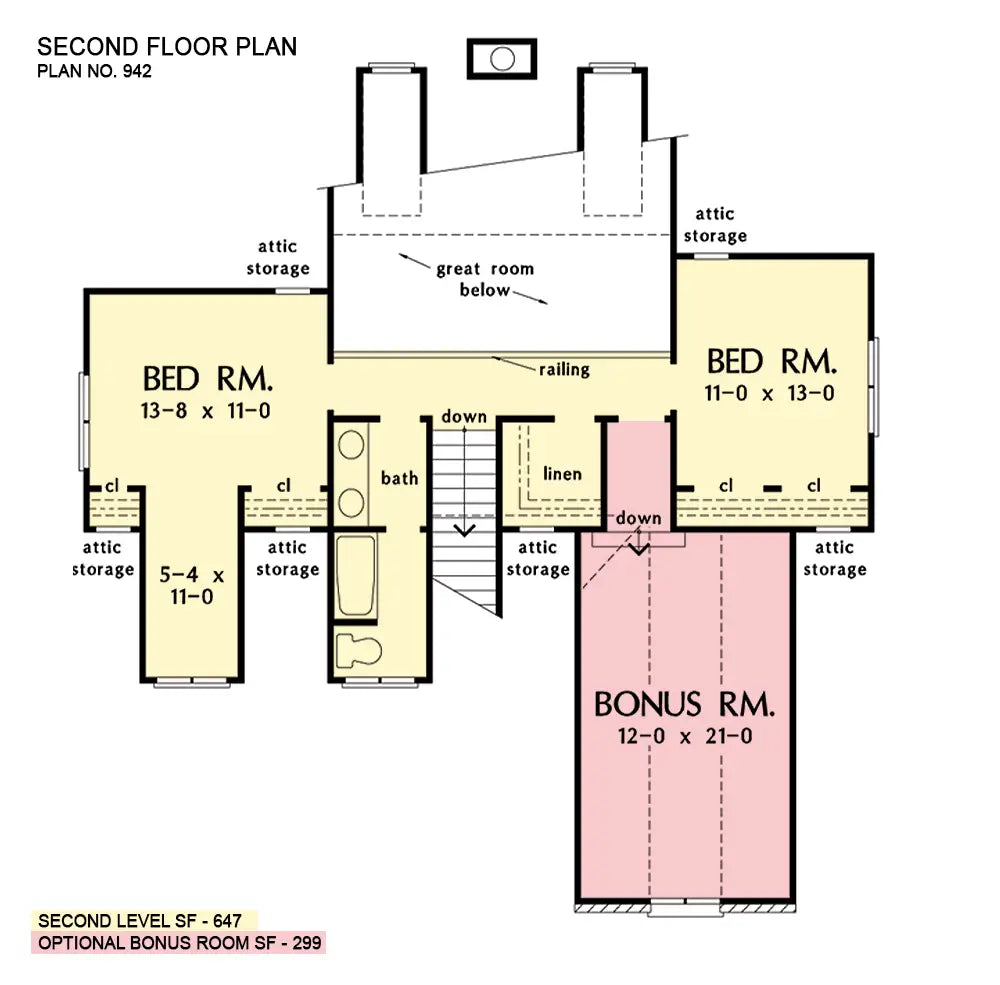 This is the second floor plan image for two story house plan 942 The Zachary