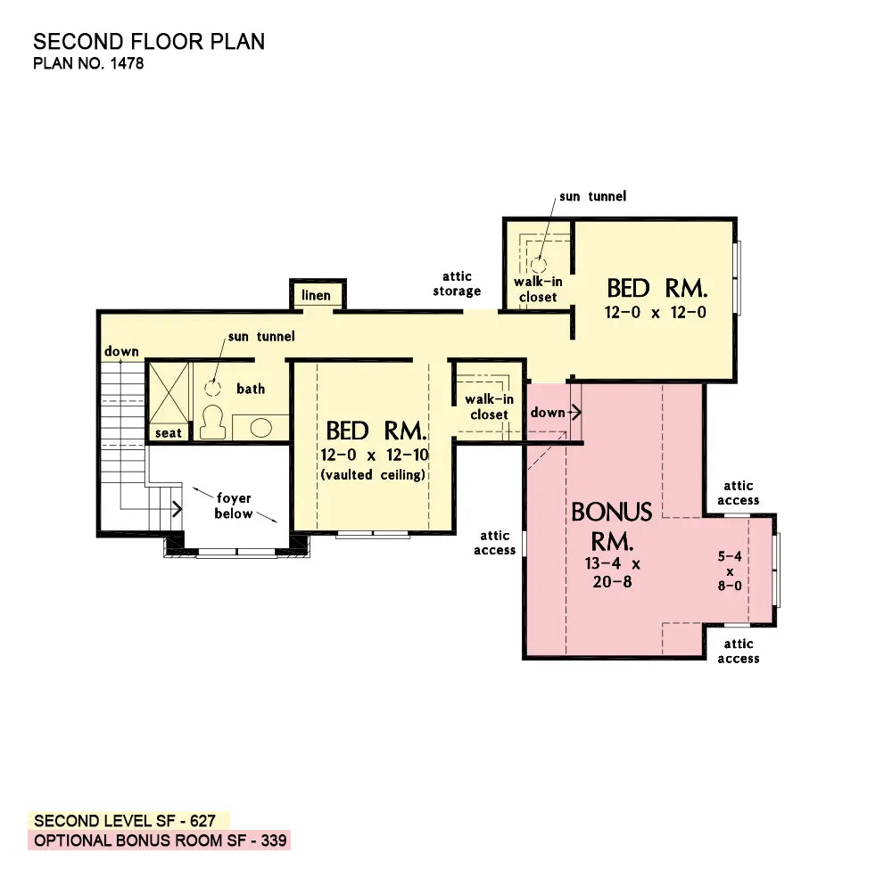 This is the second floor plan image for traditional house plan 1478 The Zander