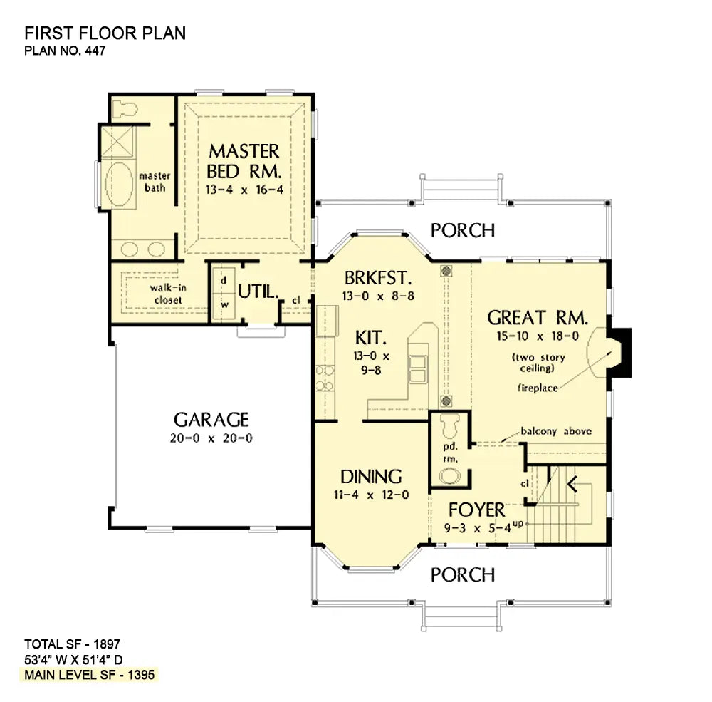 This is the first floor plan image for two story house plan 447 The Mccoll