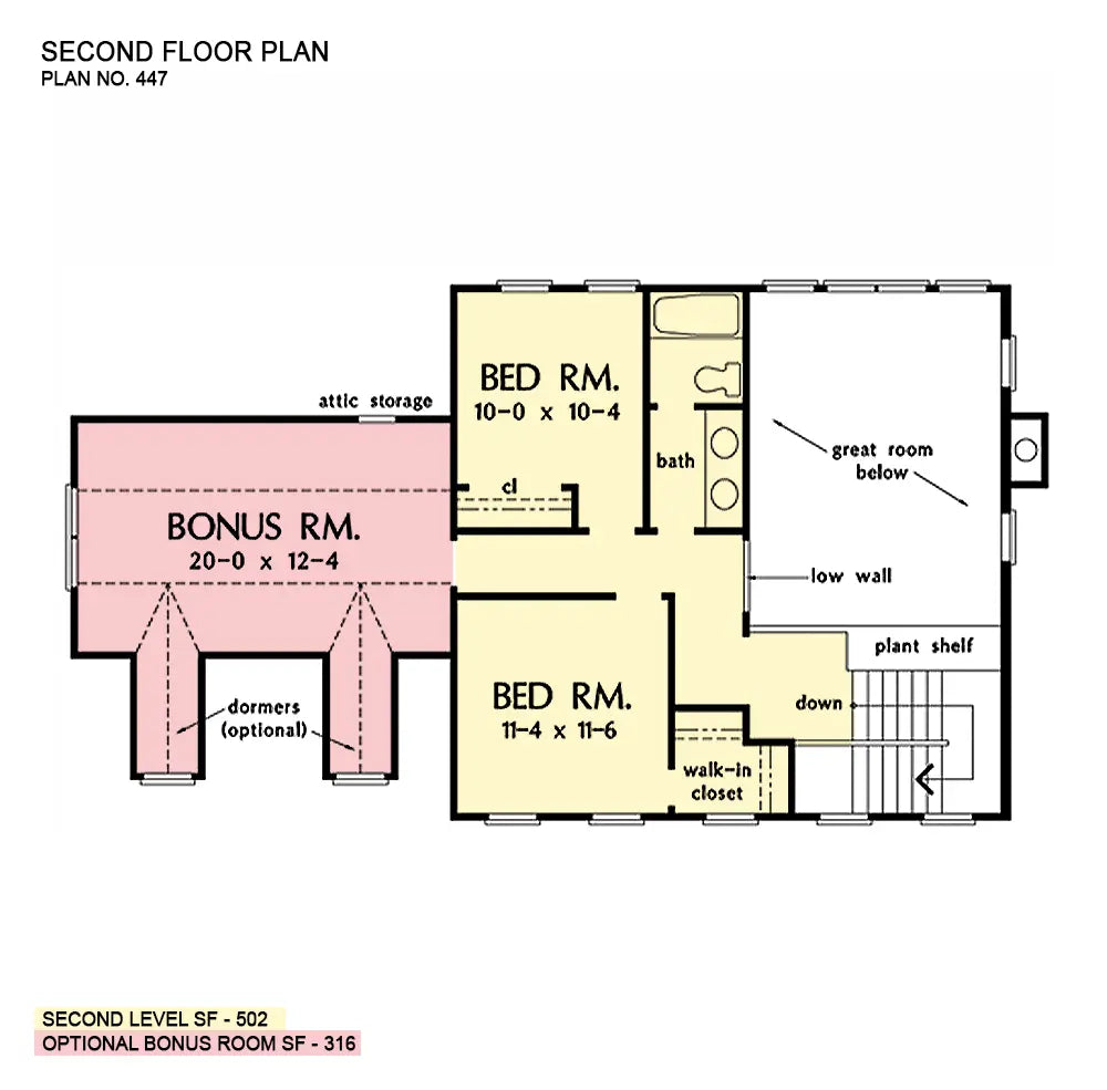 This is the second floor plan image for three bedroom house plan 447 The Mccoll