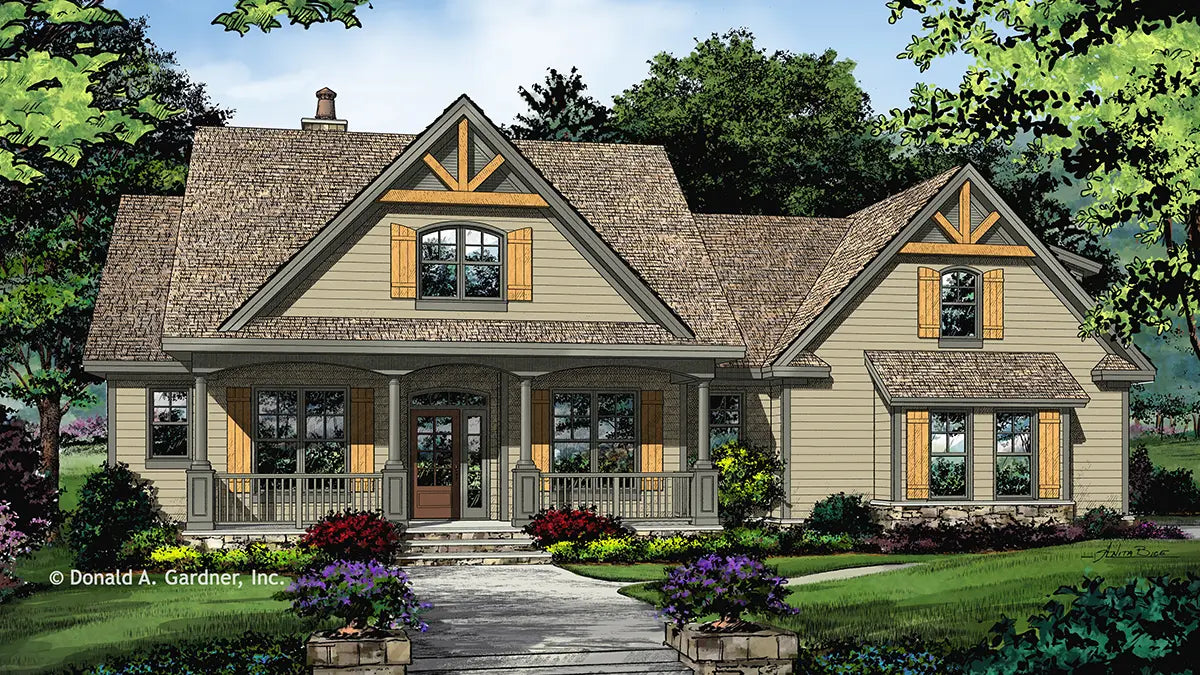 This is a photograph of the front of Craftsman Ranch house plan 1422 The Sawyer as built by a customer